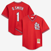 Scarlet Ozzie Smith St. Louis Cardinals Mitchell & Ness Authentic Batting Practice Jersey