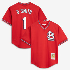 Scarlet Ozzie Smith St. Louis Cardinals Mitchell & Ness Authentic Batting Practice Jersey