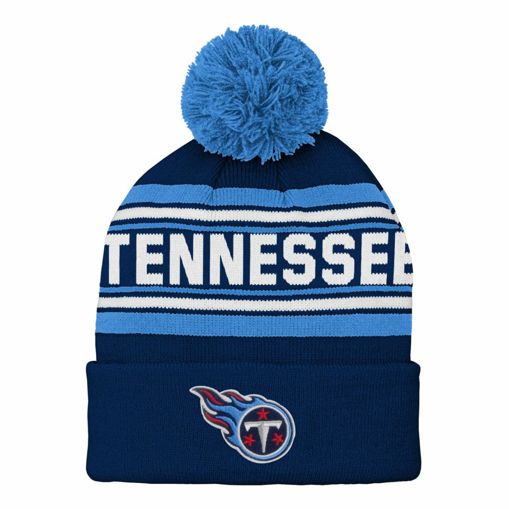 Youth Jacquard Cuffed Knit Hat with Pom - Tennessee Titans Hats
