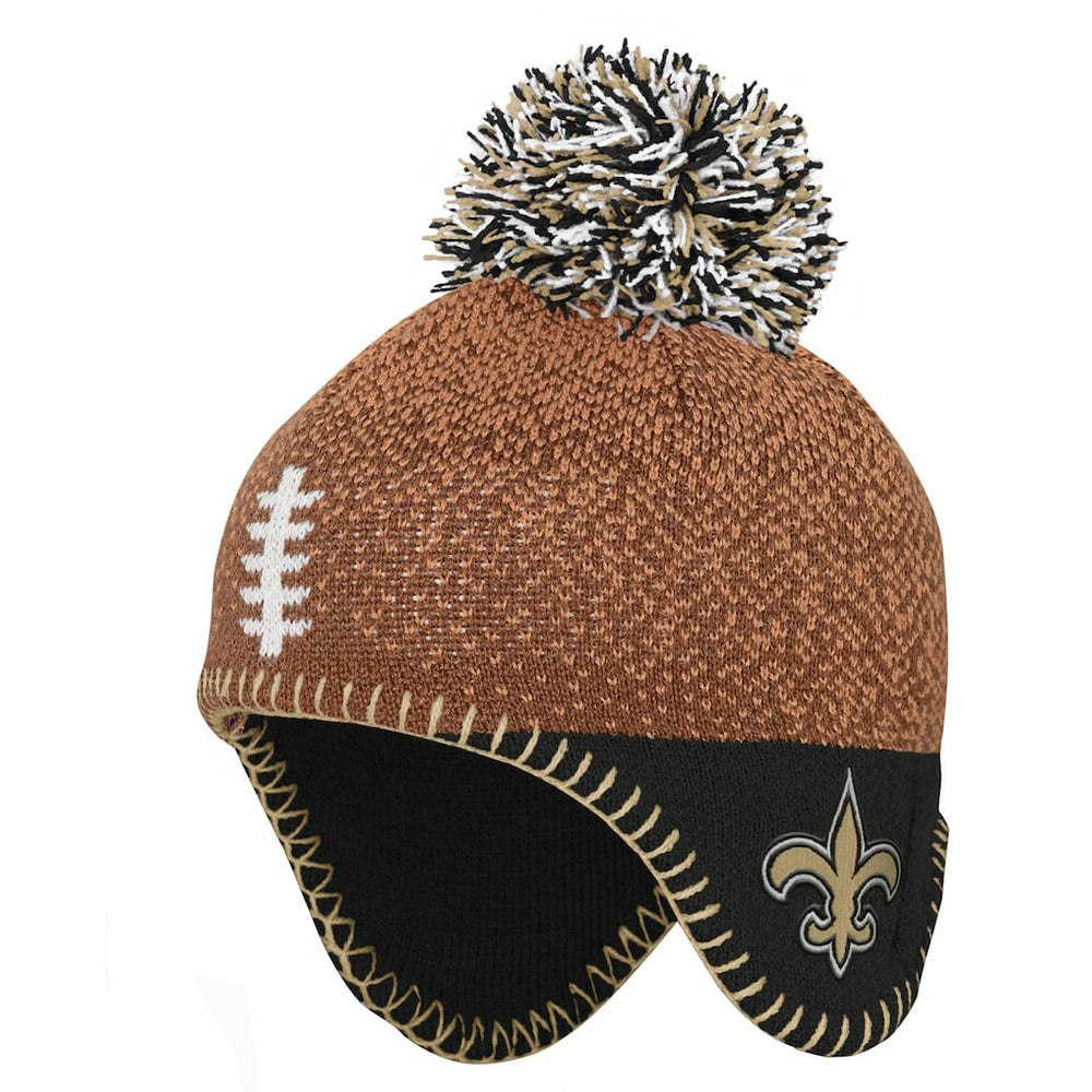 Preschool Football Head Knit Hat with Pom - New Orleans Saints Hats