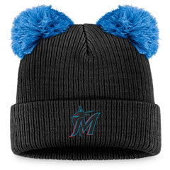 Black/Blue Miami Marlins Fanatics Women's Double Pom Cuffed Knit Hat