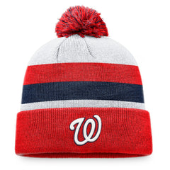 Red Washington Nationals Fanatics Stripe Cuffed Knit Hat with Pom