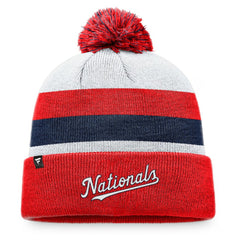 Red Washington Nationals Fanatics Stripe Cuffed Knit Hat with Pom