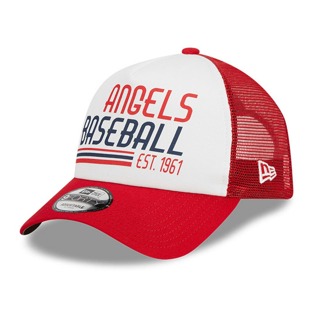 White/Red Los Angeles Angels New Era Stacked A-Frame Trucker 9FORTY Adjustable Hat