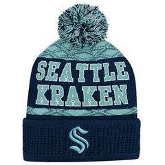 NHL Seattle Kraken Youth Puck Cuffed Knit Hat with Pom