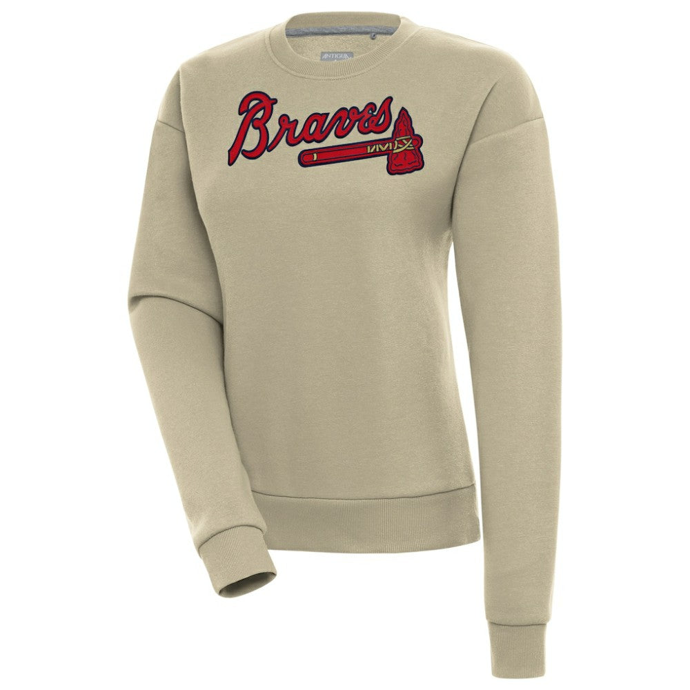 Khaki Atlanta Braves Antigua Women's Victory Pullover Sweatshirt