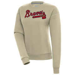 Khaki Atlanta Braves Antigua Women's Victory Pullover Sweatshirt