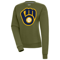 Olive Milwaukee Brewers Antigua Women's Victory Pullover Sweatshirt