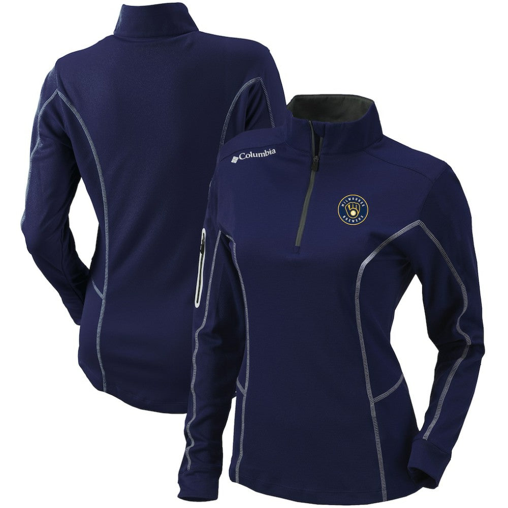 Navy Milwaukee Brewers Columbia Women's Omni-Wick Shotgun Quarter-Zip Pullover Top