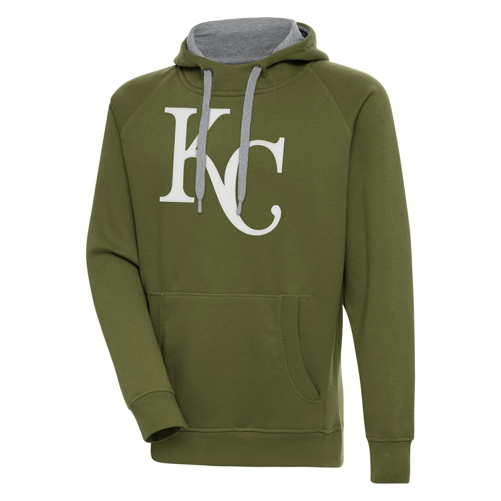 Olive Kansas City Royals Antigua Victory Pullover Hoodie