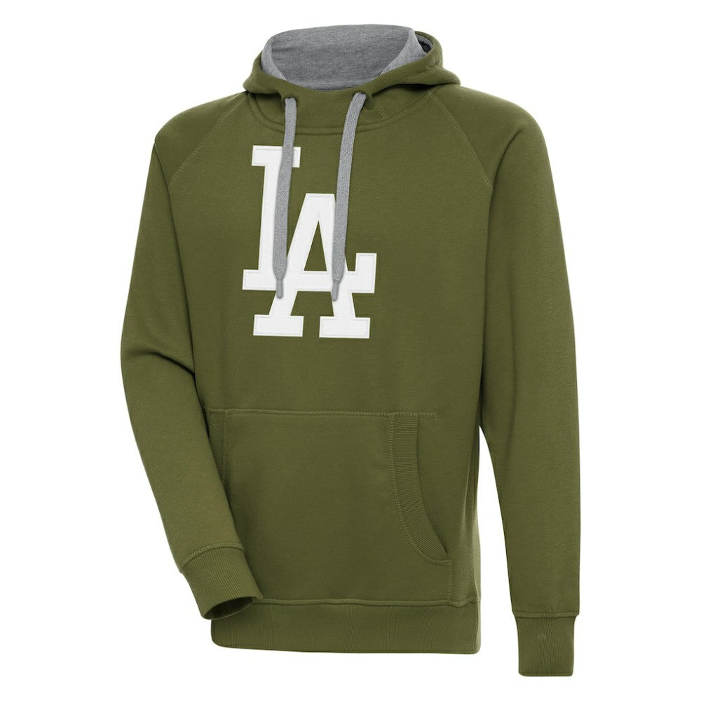 Olive Los Angeles Dodgers Antigua Victory Pullover Hoodie