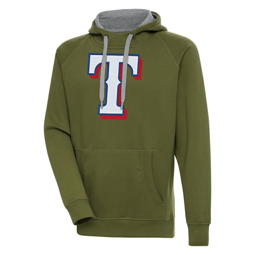 Olive Texas Rangers Antigua Victory Pullover Hoodie