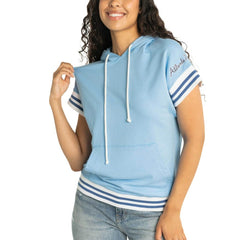 Light Blue Atlanta Braves Lusso Women's Mabel Tri-Blend Short Sleeve Pullover Hoodie