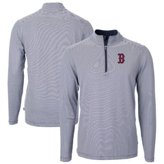 Navy/White Boston Red Sox Cutter & Buck Virtue Eco Pique Micro Stripe Recycled Quarter-Zip Pullover Top