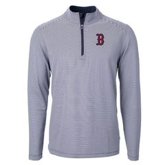 Navy/White Boston Red Sox Cutter & Buck Virtue Eco Pique Micro Stripe Recycled Quarter-Zip Pullover Top