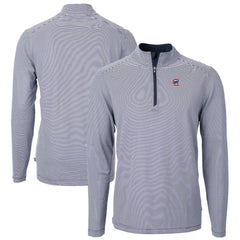 Navy/White Chicago Cubs Cutter & Buck Virtue Eco Pique Micro Stripe Recycled Quarter-Zip Pullover Top