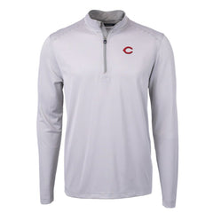 Gray/White Cincinnati Reds Cutter & Buck Virtue Eco Pique Micro Stripe Recycled Quarter-Zip Pullover Top
