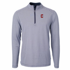 Navy/White Cleveland Guardians Cutter & Buck Virtue Eco Pique Micro Stripe Recycled Quarter-Zip Pullover Top