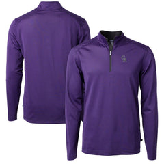 Purple/Black Colorado Rockies Cutter & Buck Virtue Eco Pique Micro Stripe Recycled Quarter-Zip Pullover Top