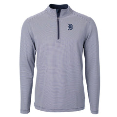 Navy/White Detroit Tigers Cutter & Buck Virtue Eco Pique Micro Stripe Recycled Quarter-Zip Pullover Top