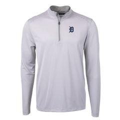 Gray/White Detroit Tigers Cutter & Buck Virtue Eco Pique Micro Stripe Recycled Quarter-Zip Pullover Top