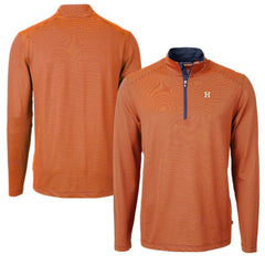 Orange/Navy Houston Astros Cutter & Buck Virtue Eco Pique Micro Stripe Recycled Quarter-Zip Pullover Top
