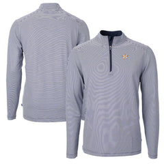 Navy/White Houston Astros Cutter & Buck Virtue Eco Pique Micro Stripe Recycled Quarter-Zip Pullover Top