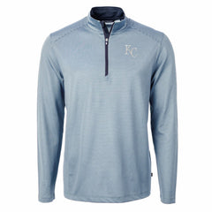 Light Blue/Navy Kansas City Royals Cutter & Buck Virtue Eco Pique Micro Stripe Recycled Quarter-Zip Pullover Top