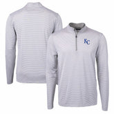 Gray/White Kansas City Royals Cutter & Buck Virtue Eco Pique Micro Stripe Recycled Quarter-Zip Pullover Top