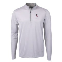 Gray/White Los Angeles Angels Cutter & Buck Virtue Eco Pique Micro Stripe Recycled Quarter-Zip Pullover Top
