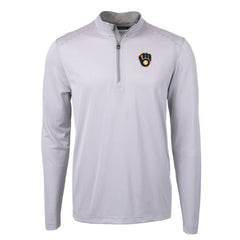 Gray/White Milwaukee Brewers Cutter & Buck Virtue Eco Pique Micro Stripe Recycled Quarter-Zip Pullover Top