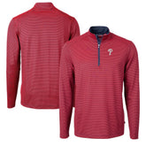 Red/Navy Philadelphia Phillies Cutter & Buck Virtue Eco Pique Micro Stripe Recycled Quarter-Zip Pullover Top