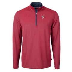 Red/Navy Philadelphia Phillies Cutter & Buck Virtue Eco Pique Micro Stripe Recycled Quarter-Zip Pullover Top