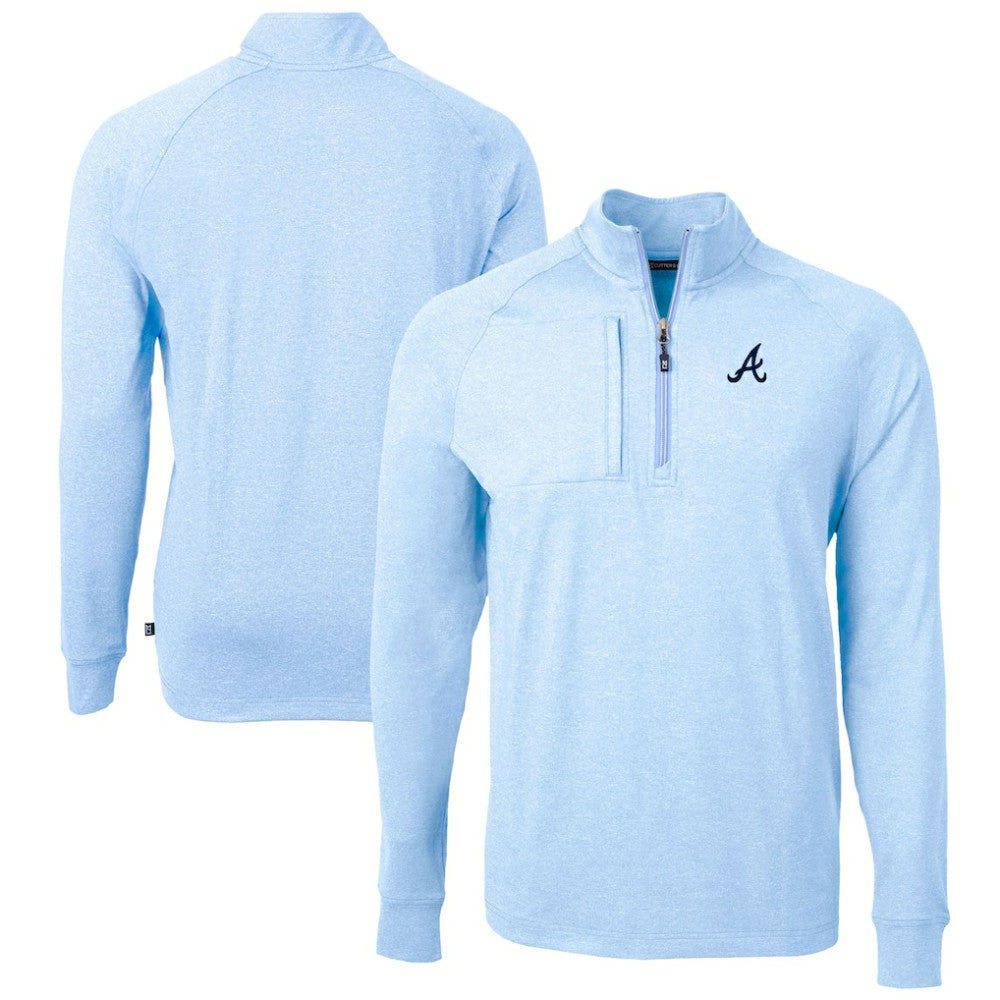 Heather Light Blue Atlanta Braves Cutter & Buck Adapt Eco Knit Stretch Recycled Quarter-Zip Pullover Top