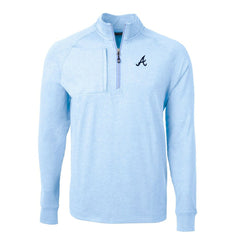 Heather Light Blue Atlanta Braves Cutter & Buck Adapt Eco Knit Stretch Recycled Quarter-Zip Pullover Top