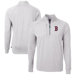 Heather Gray Boston Red Sox Cutter & Buck Adapt Eco Knit Stretch Recycled Quarter-Zip Pullover Top