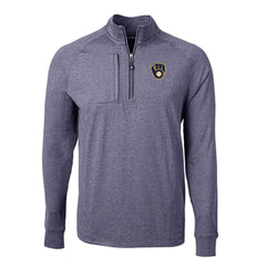 Heather Navy Milwaukee Brewers Cutter & Buck Adapt Eco Knit Stretch Recycled Quarter-Zip Pullover Top