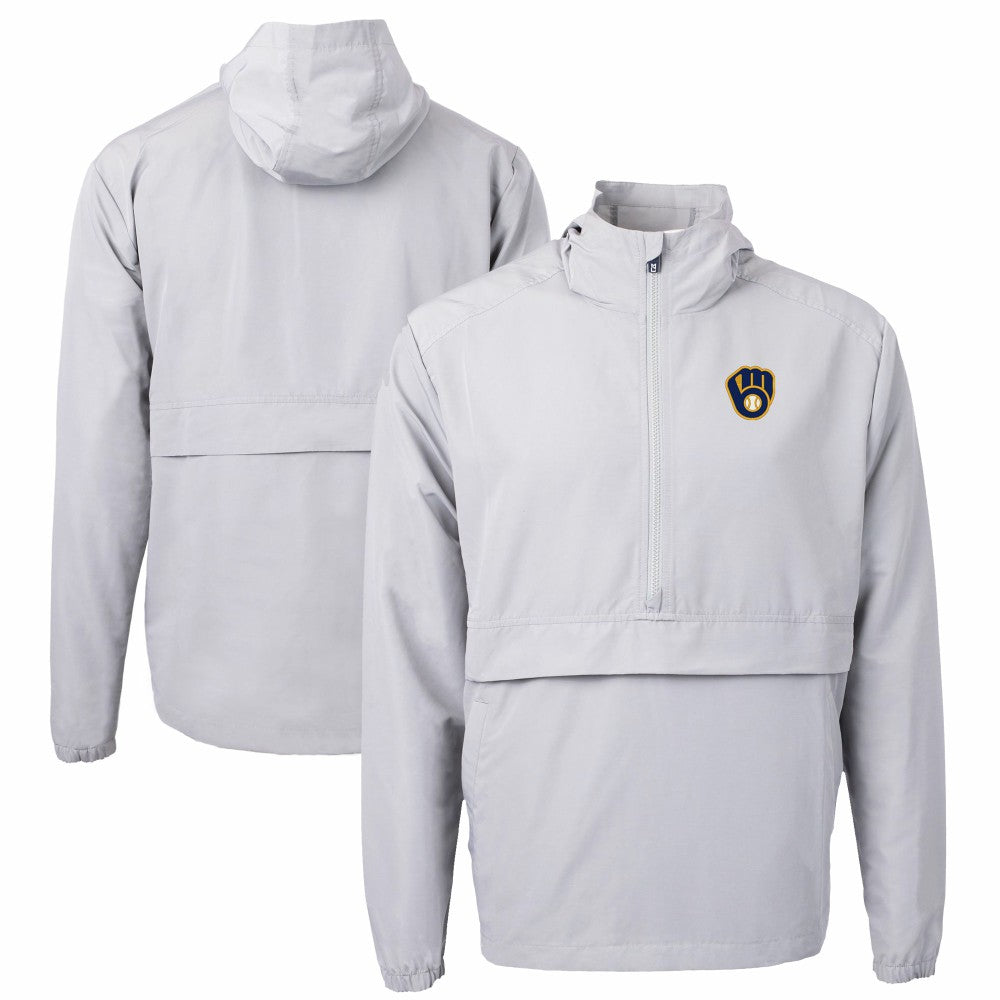Gray Milwaukee Brewers Cutter & Buck Charter Eco Recycled Half-Zip Anorak Jacket