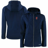 Navy Cleveland Guardians Cutter & Buck Women's Evoke Eco Softshell Recycled Full-Zip Jacket