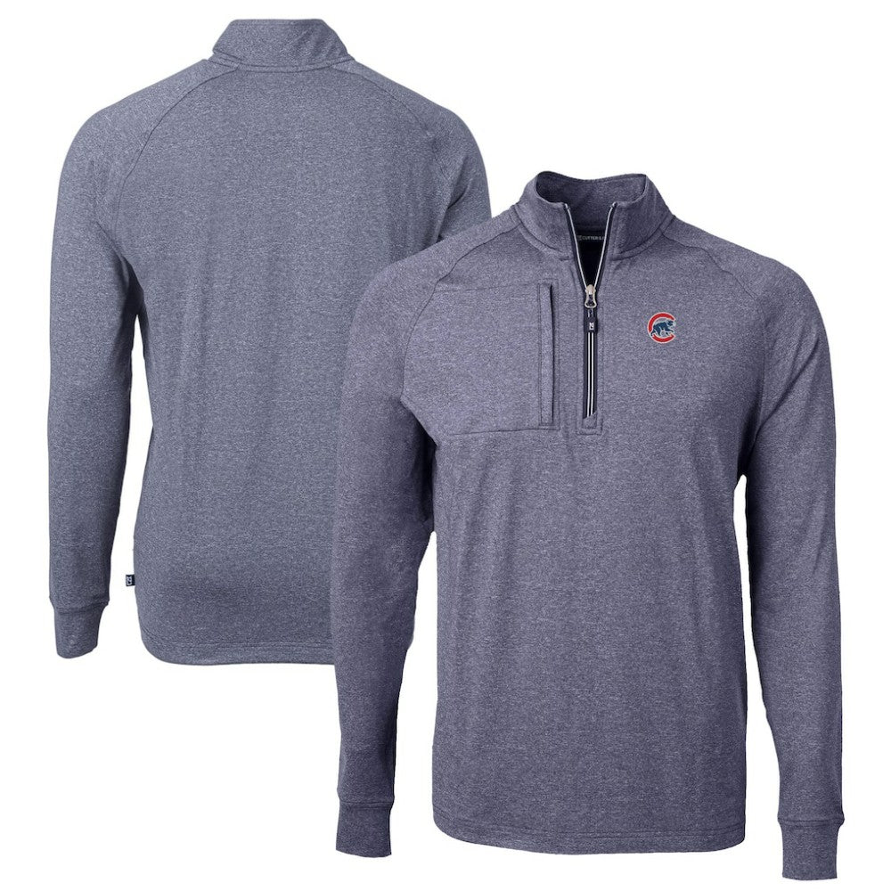 Heather Navy Chicago Cubs Cutter & Buck Big & Tall Adapt Eco Knit Stretch Recycled Quarter-Zip Pullover Top