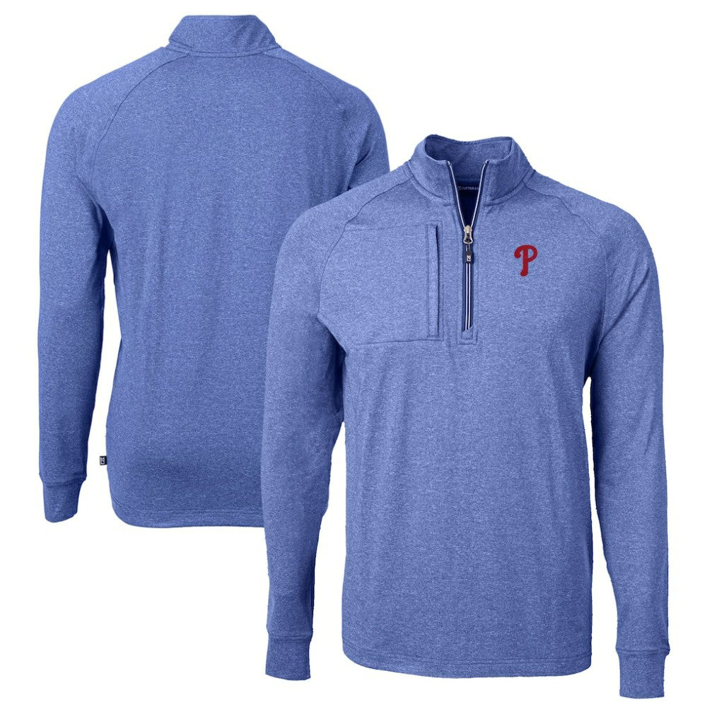 Heather Royal Philadelphia Phillies Cutter & Buck Big & Tall Adapt Eco Knit Stretch Recycled Quarter-Zip Pullover Top