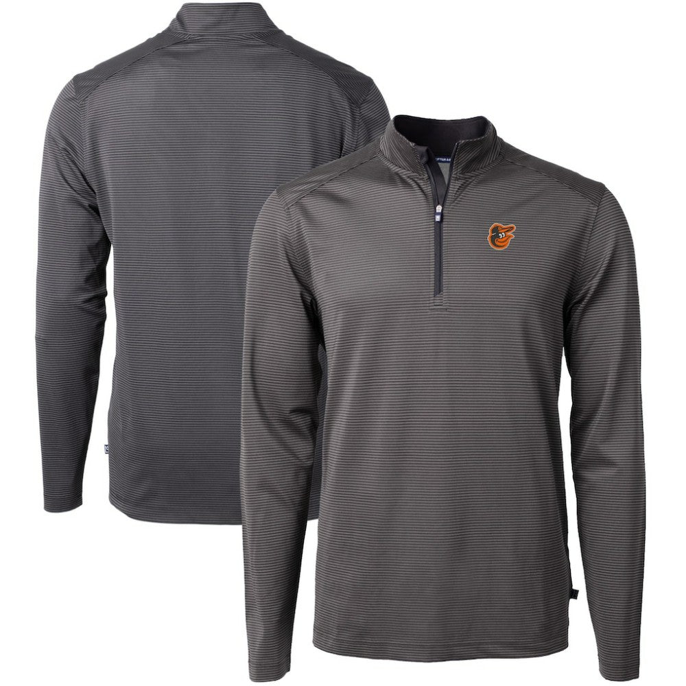 Black/Gray Baltimore Orioles Cutter & Buck Virtue Eco Pique Micro Stripe Big & Tall Recycled Quarter-Zip Pullover Top