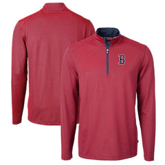 Red/Navy Boston Red Sox Cutter & Buck Virtue Eco Pique Micro Stripe Big & Tall Recycled Quarter-Zip Pullover Top