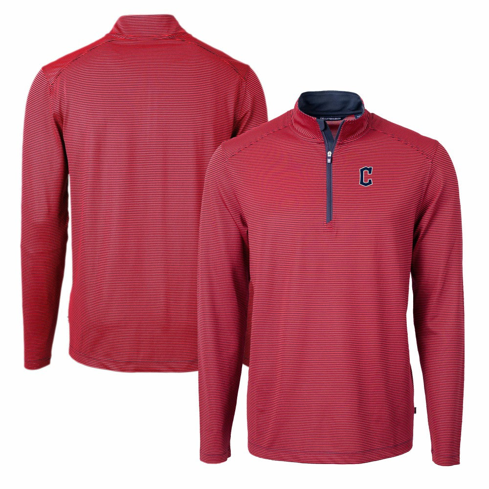 Red/Navy Cleveland Guardians Cutter & Buck Virtue Eco Pique Micro Stripe Big & Tall Recycled Quarter-Zip Pullover Top