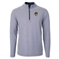Navy/White Milwaukee Brewers Cutter & Buck Virtue Eco Pique Micro Stripe Big & Tall Recycled Quarter-Zip Pullover Top