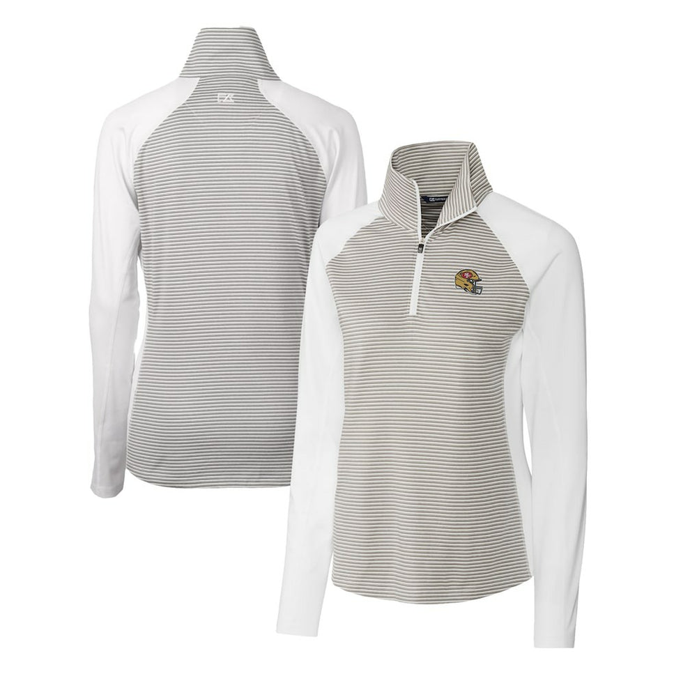 Cutter & Buck Women's Helmet Logo DryTec Forge Tonal Stripe Stretch Half-Zip Top - San Francisco 49ers Tops