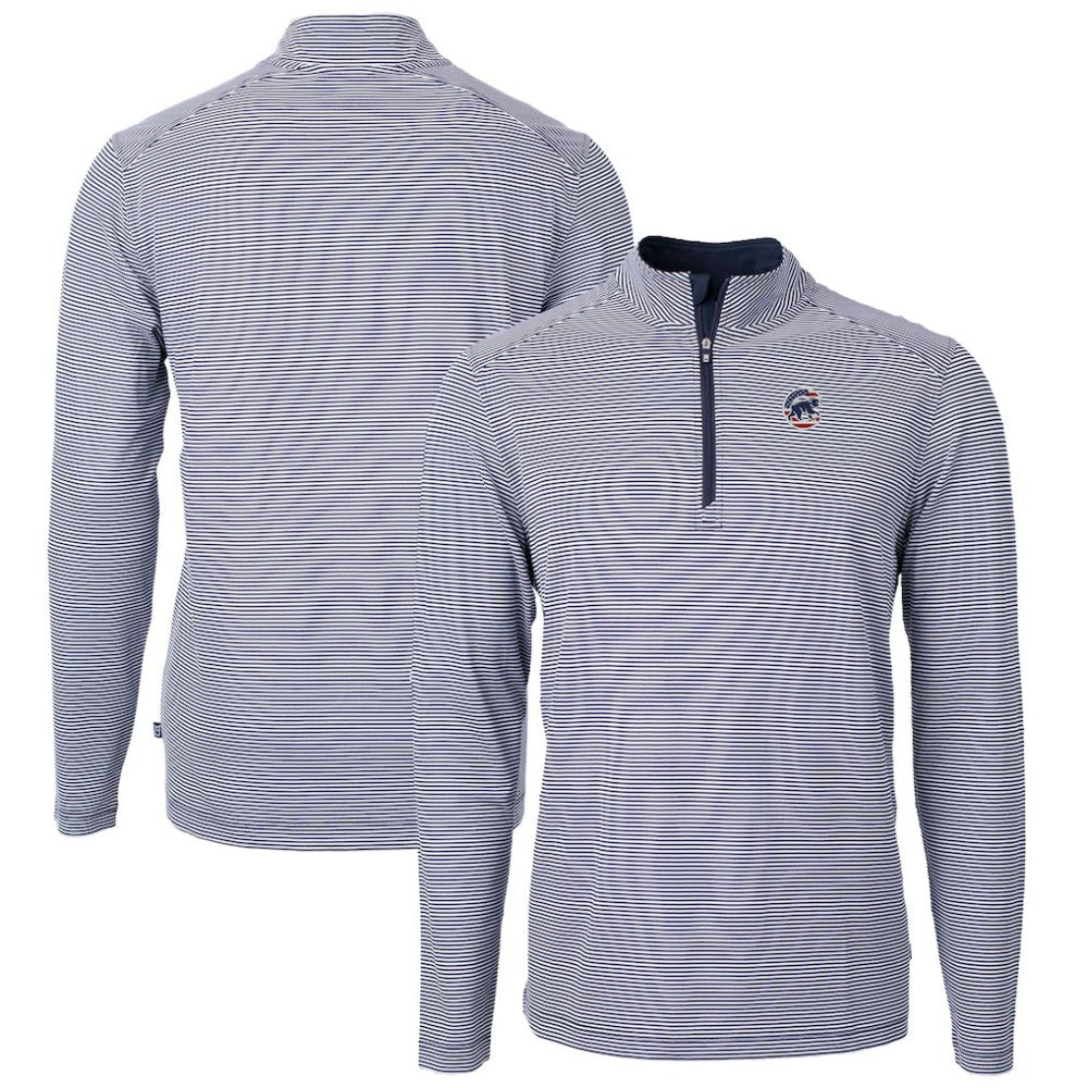 Navy Chicago Cubs Cutter & Buck Americana Logo Virtue Eco Pique Stripe Recycled Quarter-Zip Pullover Top