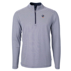 Navy Chicago Cubs Cutter & Buck Americana Logo Virtue Eco Pique Stripe Recycled Quarter-Zip Pullover Top