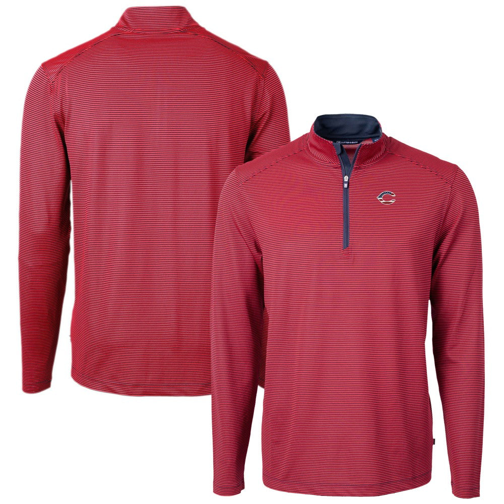 Red Cincinnati Reds Cutter & Buck Americana Logo Virtue Eco Pique Stripe Recycled Quarter-Zip Pullover Top