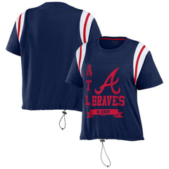 Navy Atlanta Braves WEAR by Erin Andrews Women's Cinched Colorblock T-Shirt